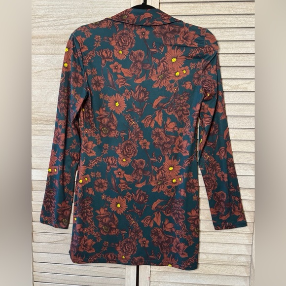 Zara Floral Long Sleeve Mini Dress - Green and Brown. NWOT. Boho. Poly/Stretch - Picture 8 of 11